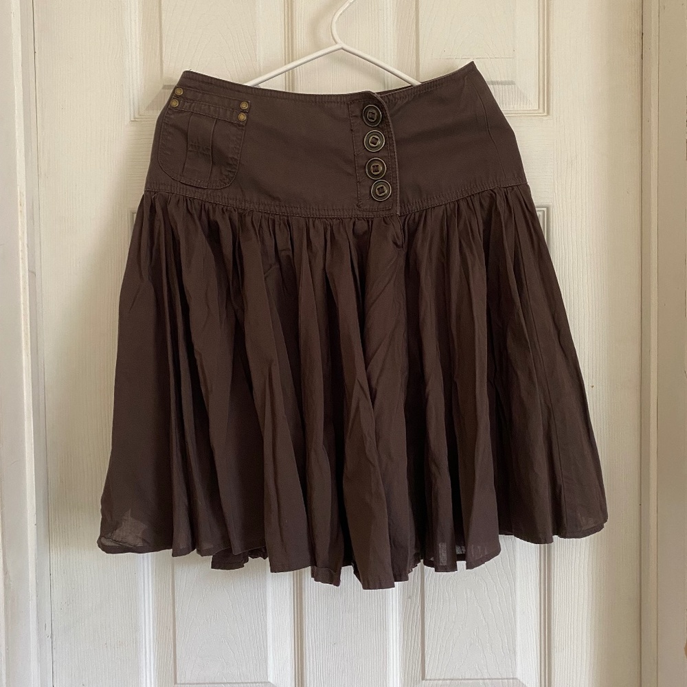 Y2K Cotton Short Skirt XS with Flounce, Pocket and Metal Details